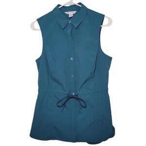 Athleta Levitate Poplin Blouse Top Borealis Green Medium Gorpcore Preppy